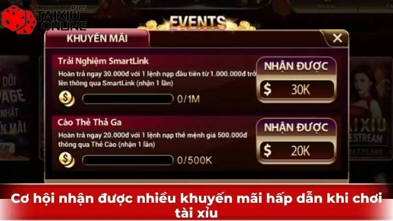 Cơ hội nhận được nhiều khuyến mãi hấp dẫn khi chơi tài xỉu